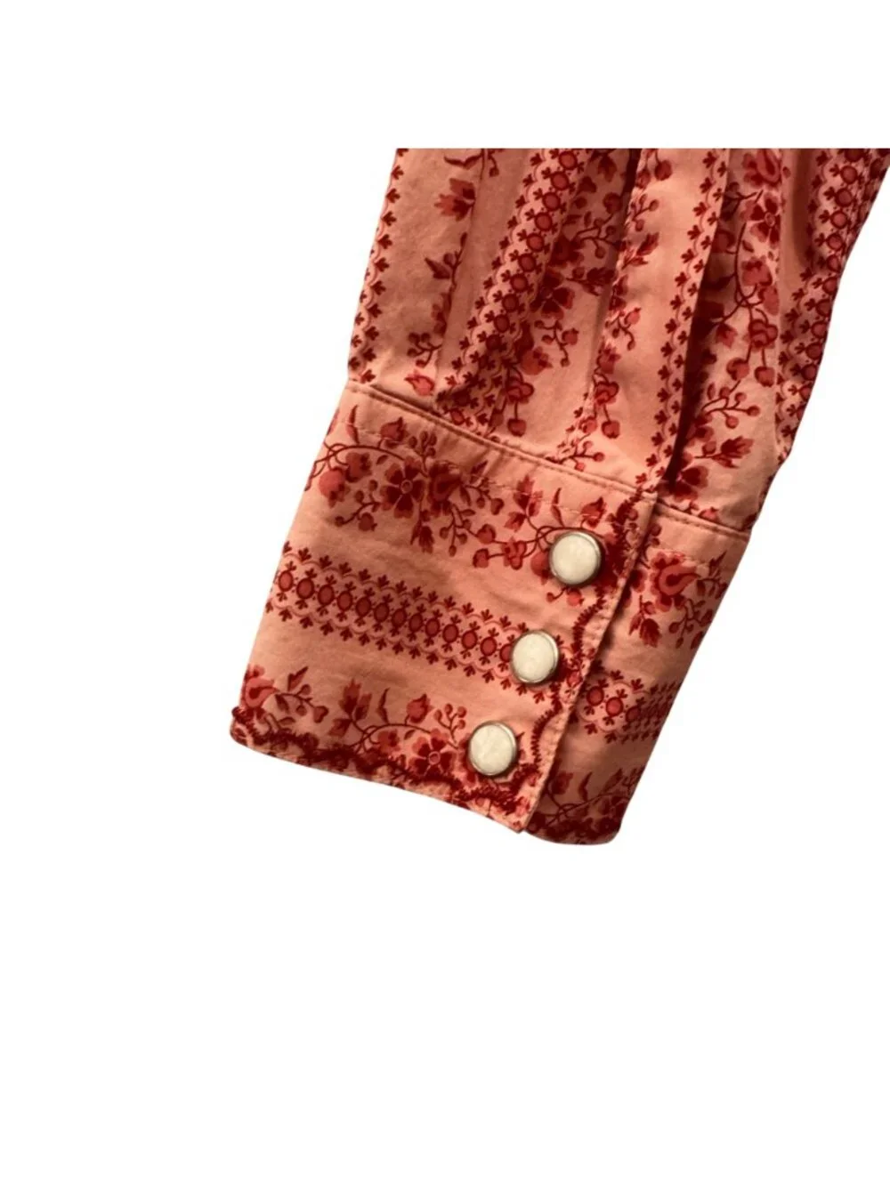 Vintage Lucky Brand Dungarees Pearl Snap Western Blouse Wallpaper Print - Small - Picture 11 of 11